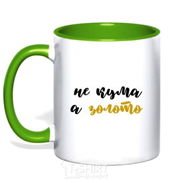 Mug with a colored handle Godmother gold kelly-green фото