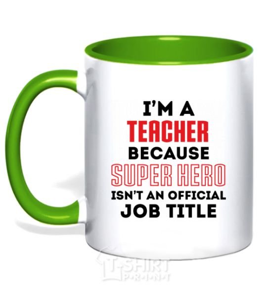 Mug with a colored handle Teacher super hero kelly-green фото
