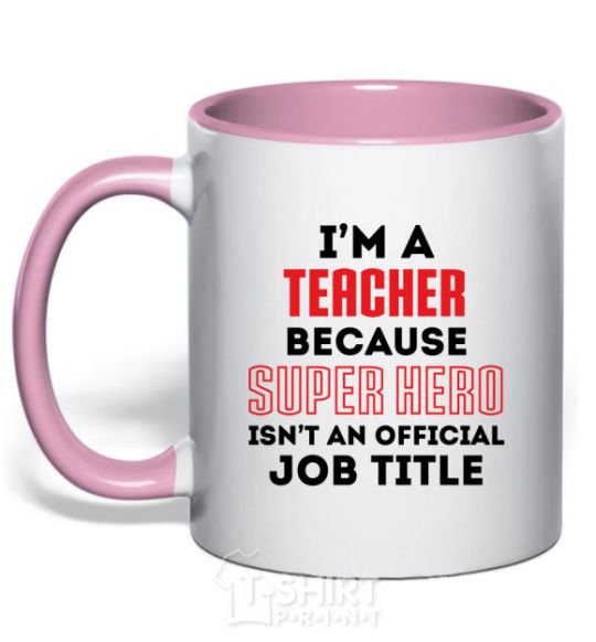 Mug with a colored handle Teacher super hero light-pink фото