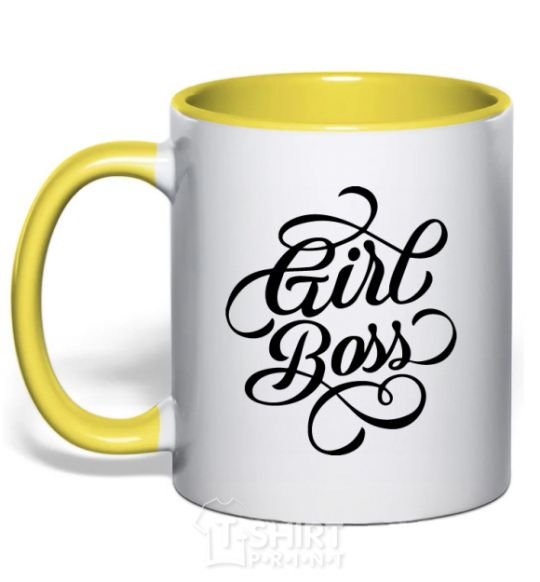 Mug with a colored handle Girl boss yellow фото