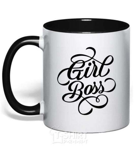 Mug with a colored handle Girl boss black фото