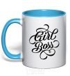 Mug with a colored handle Girl boss sky-blue фото