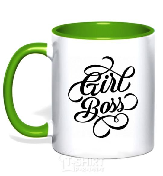 Mug with a colored handle Girl boss kelly-green фото