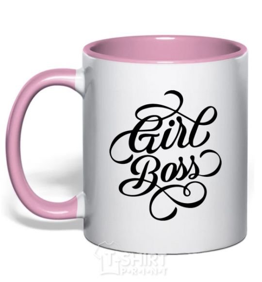 Mug with a colored handle Girl boss light-pink фото