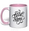 Mug with a colored handle Girl boss light-pink фото