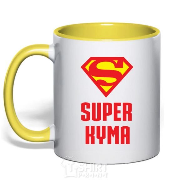 Mug with a colored handle Super godmother yellow фото