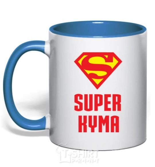 Mug with a colored handle Super godmother royal-blue фото