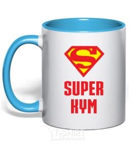 Mug with a colored handle Super cousin sky-blue фото