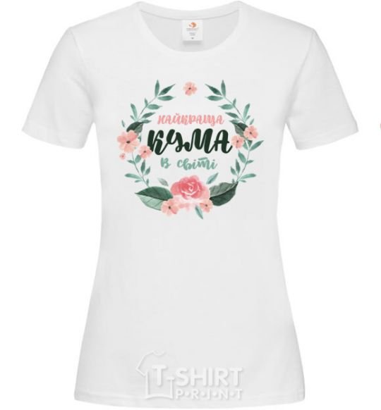 Women's T-shirt The best godmother's wreath White фото