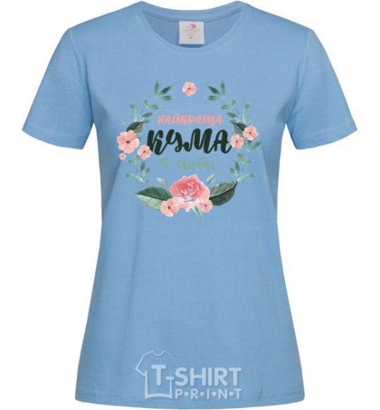 Women's T-shirt The best godmother's wreath sky-blue фото