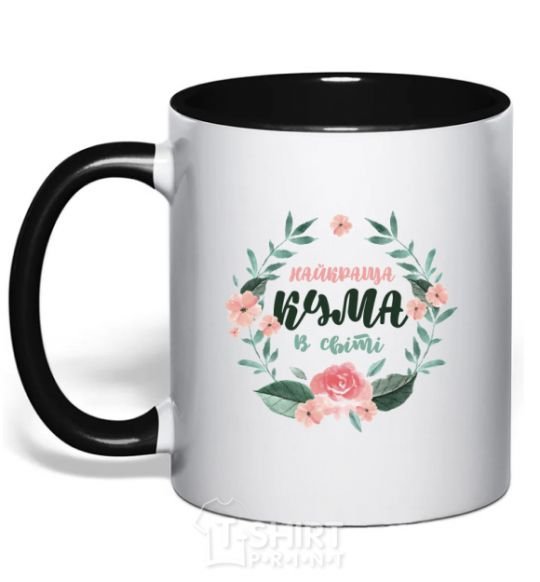 Mug with a colored handle The best godmother's wreath black фото