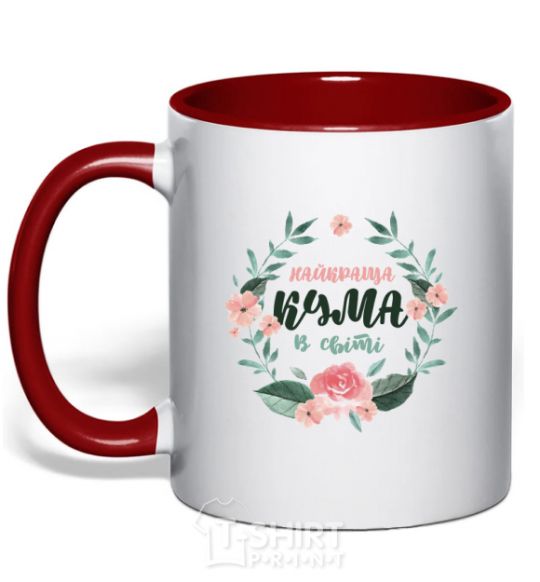 Mug with a colored handle The best godmother's wreath red фото