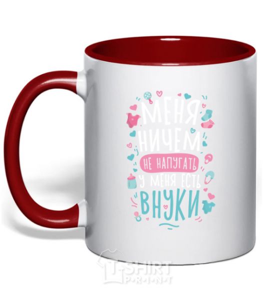 Mug with a colored handle I have grandchildren red фото