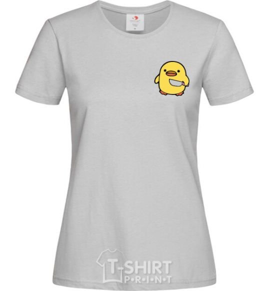 Women's T-shirt A chicken with a knife grey фото