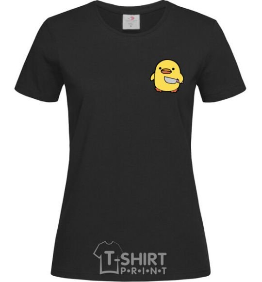 Women's T-shirt A chicken with a knife black фото