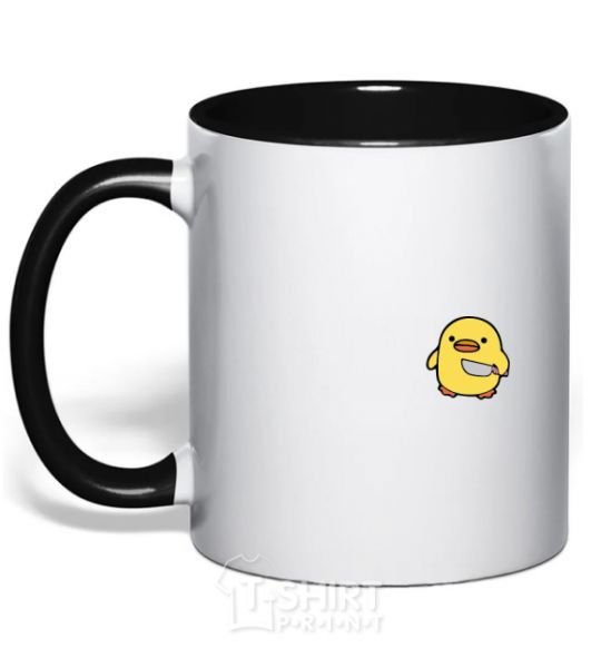 Mug with a colored handle A chicken with a knife black фото