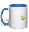 Mug with a colored handle A chicken with a knife royal-blue фото