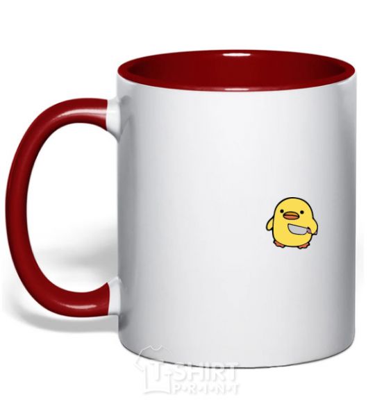 Mug with a colored handle A chicken with a knife red фото