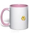 Mug with a colored handle A chicken with a knife light-pink фото
