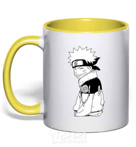 Mug with a colored handle Naruto with a tongue yellow фото