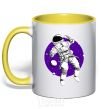 Mug with a colored handle An astronaut in round space yellow фото