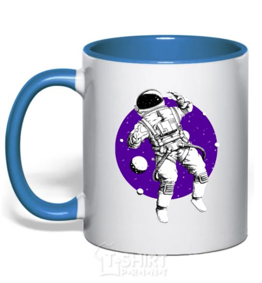 Mug with a colored handle An astronaut in round space royal-blue фото