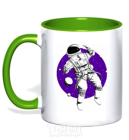 Mug with a colored handle An astronaut in round space kelly-green фото