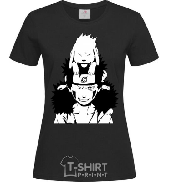 Women's T-shirt Anime kiba with a dog black фото