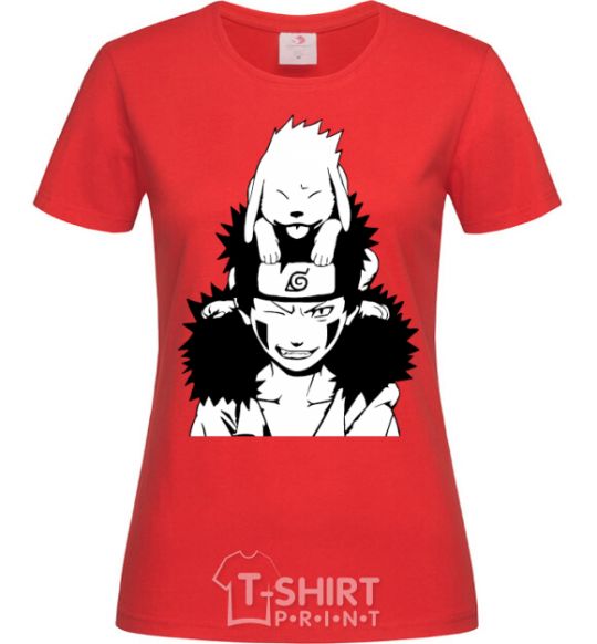 Women's T-shirt Anime kiba with a dog red фото