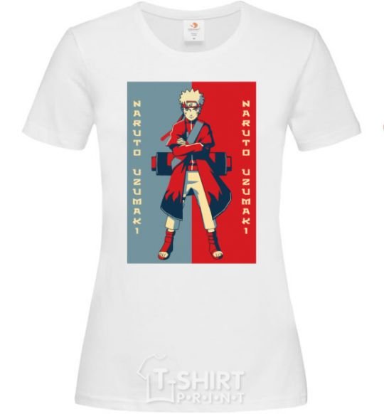Women's T-shirt Naruto red and blue White фото