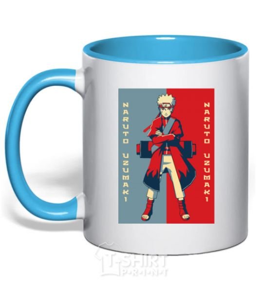Mug with a colored handle Naruto red and blue sky-blue фото