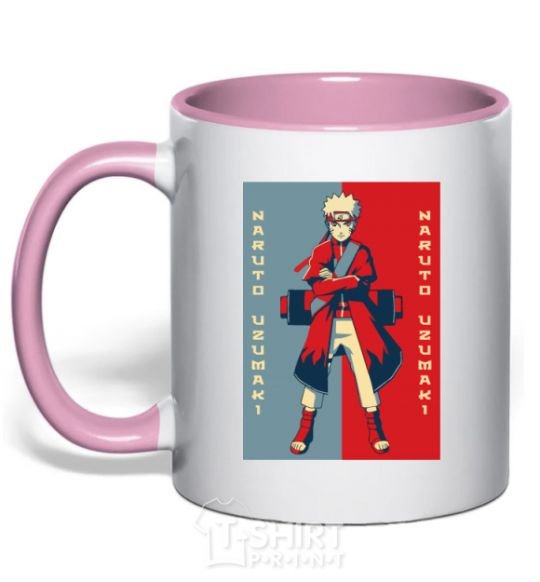 Mug with a colored handle Naruto red and blue light-pink фото