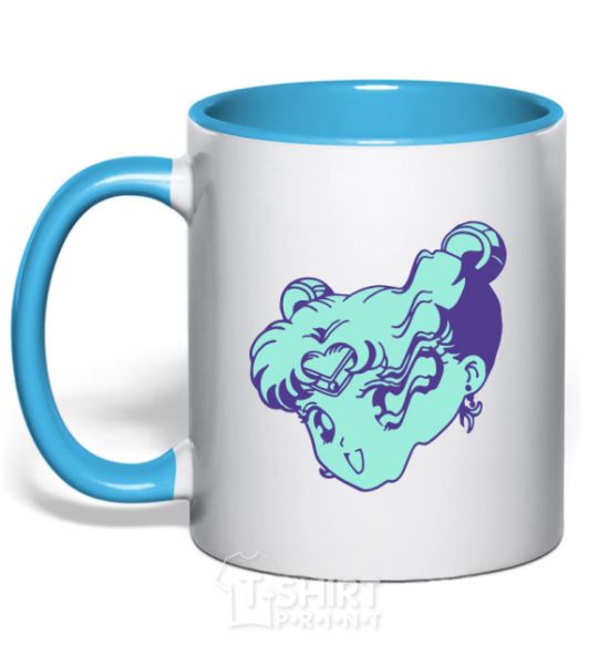 Mug with a colored handle Sailor moon sailed away sky-blue фото