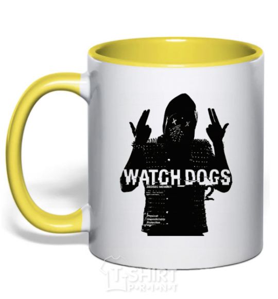 Mug with a colored handle Watch Dogs Wrench yellow фото