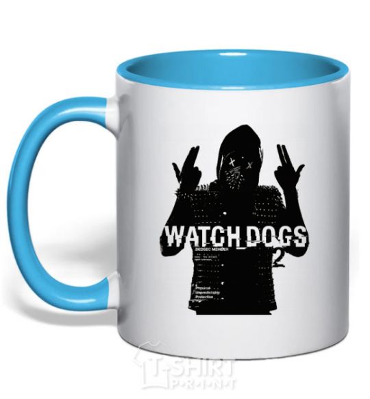 Mug with a colored handle Watch Dogs Wrench sky-blue фото