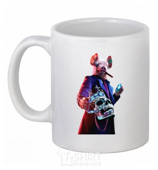 Ceramic mug Watch dogs pig White фото
