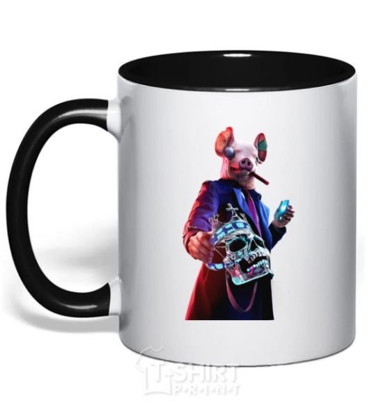 Mug with a colored handle Watch dogs pig black фото