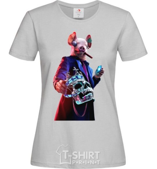 Women's T-shirt Watch dogs pig grey фото