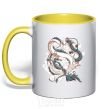 Mug with a colored handle Драконы ghibli yellow фото