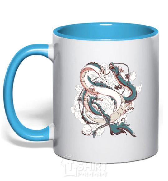 Mug with a colored handle Драконы ghibli sky-blue фото