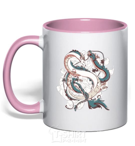 Mug with a colored handle Драконы ghibli light-pink фото