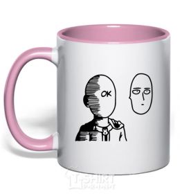 Mug with a colored handle One Punch Man light-pink фото
