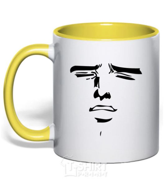 Mug with a colored handle Anime face yellow фото