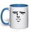 Mug with a colored handle Anime face royal-blue фото