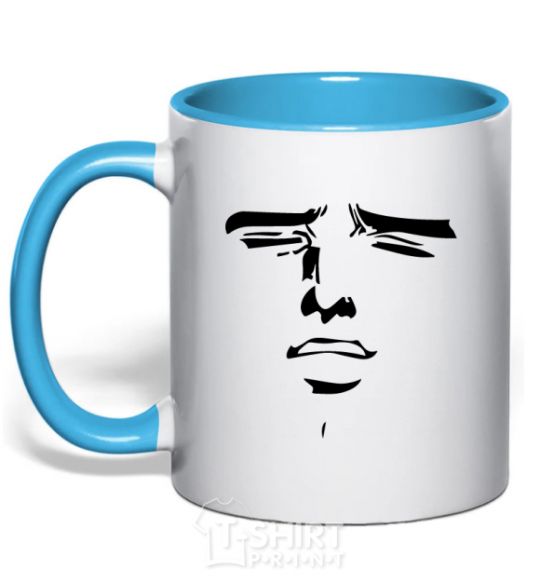 Mug with a colored handle Anime face sky-blue фото