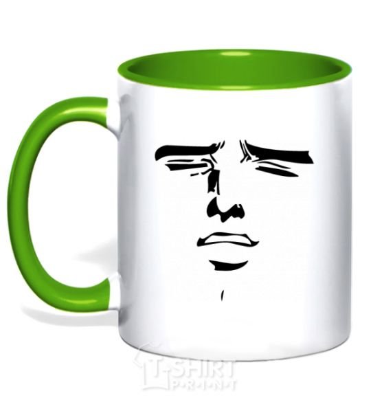 Mug with a colored handle Anime face kelly-green фото