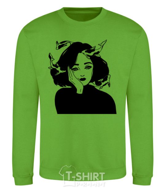 Sweatshirt The girl with the fish orchid-green фото