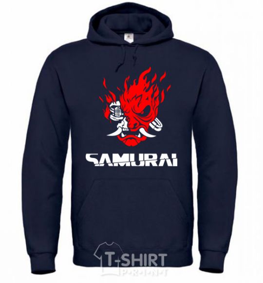 Men`s hoodie Cyberpunk 2077 samurai navy-blue фото