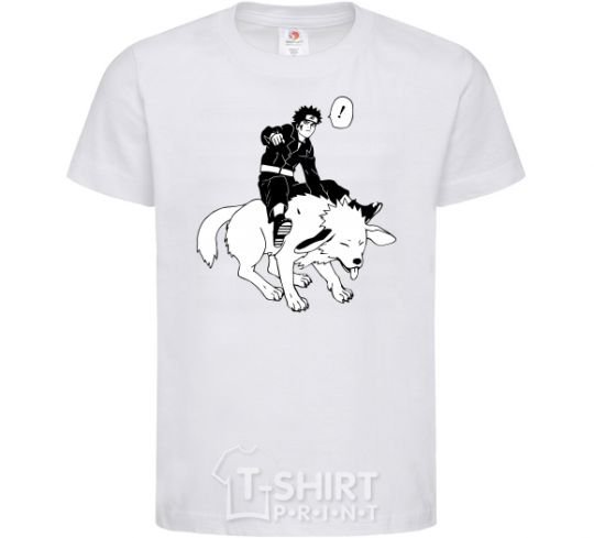 Kids T-shirt Naruto Kiba on the dog White фото