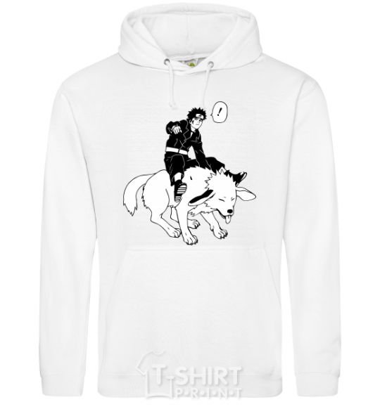 Men`s hoodie Naruto Kiba on the dog White фото